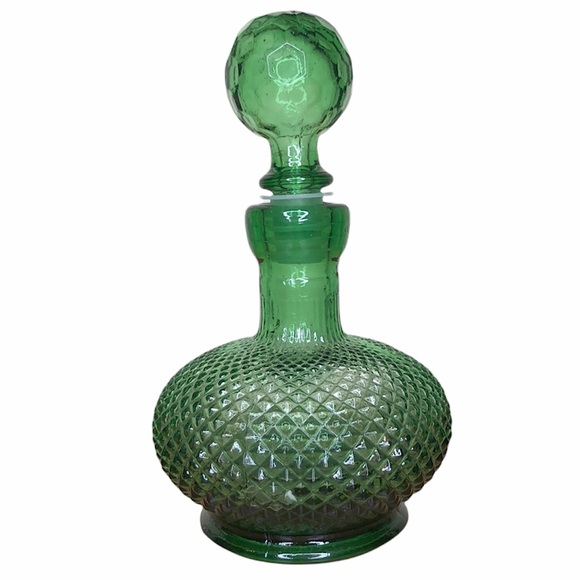 Vintage mid century italian glass decanter green